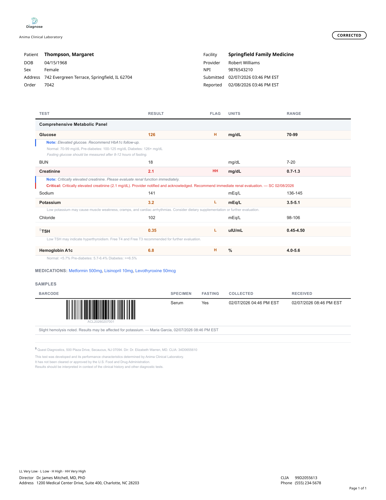 Corrected patient report